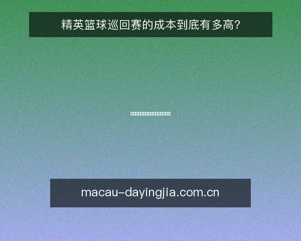 精英篮球巡回赛的成本到底有多高?